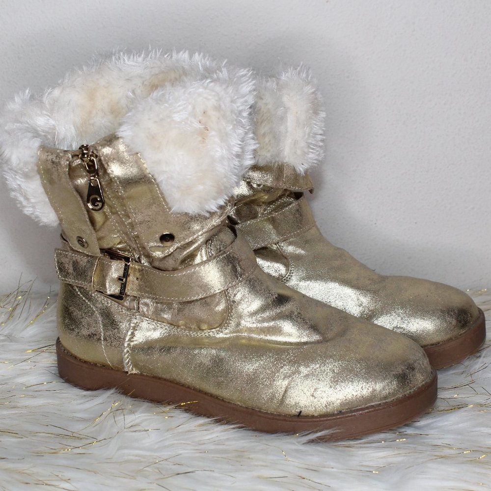 G by Guess Metallic Gold Boots with faux fur